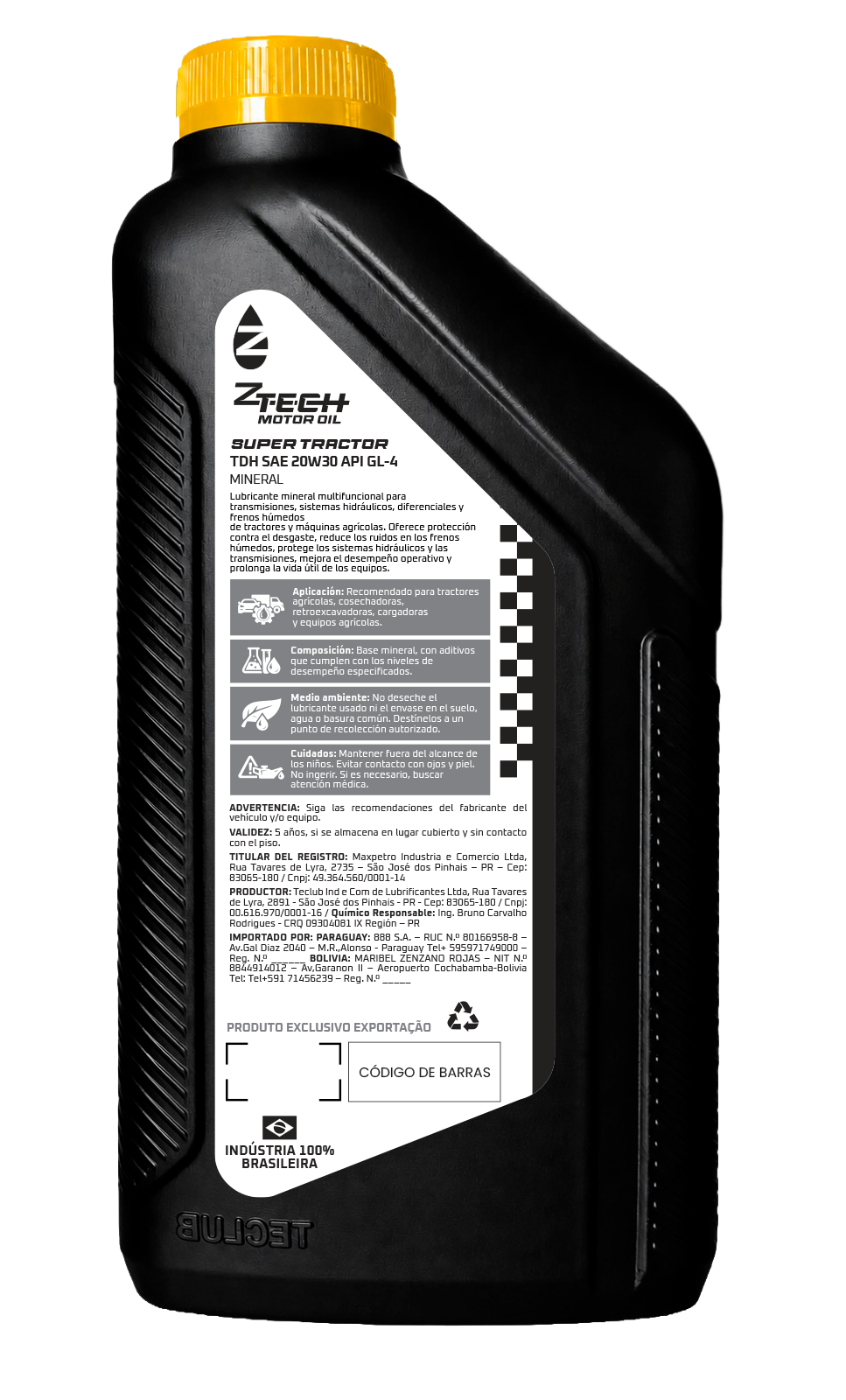 Dorso del envase de Z-TECH Súper Tractor TDH SAE 20W30