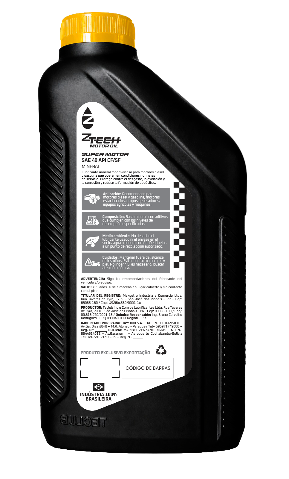 Dorso del envase de Z-TECH Súper Motor SAE 40